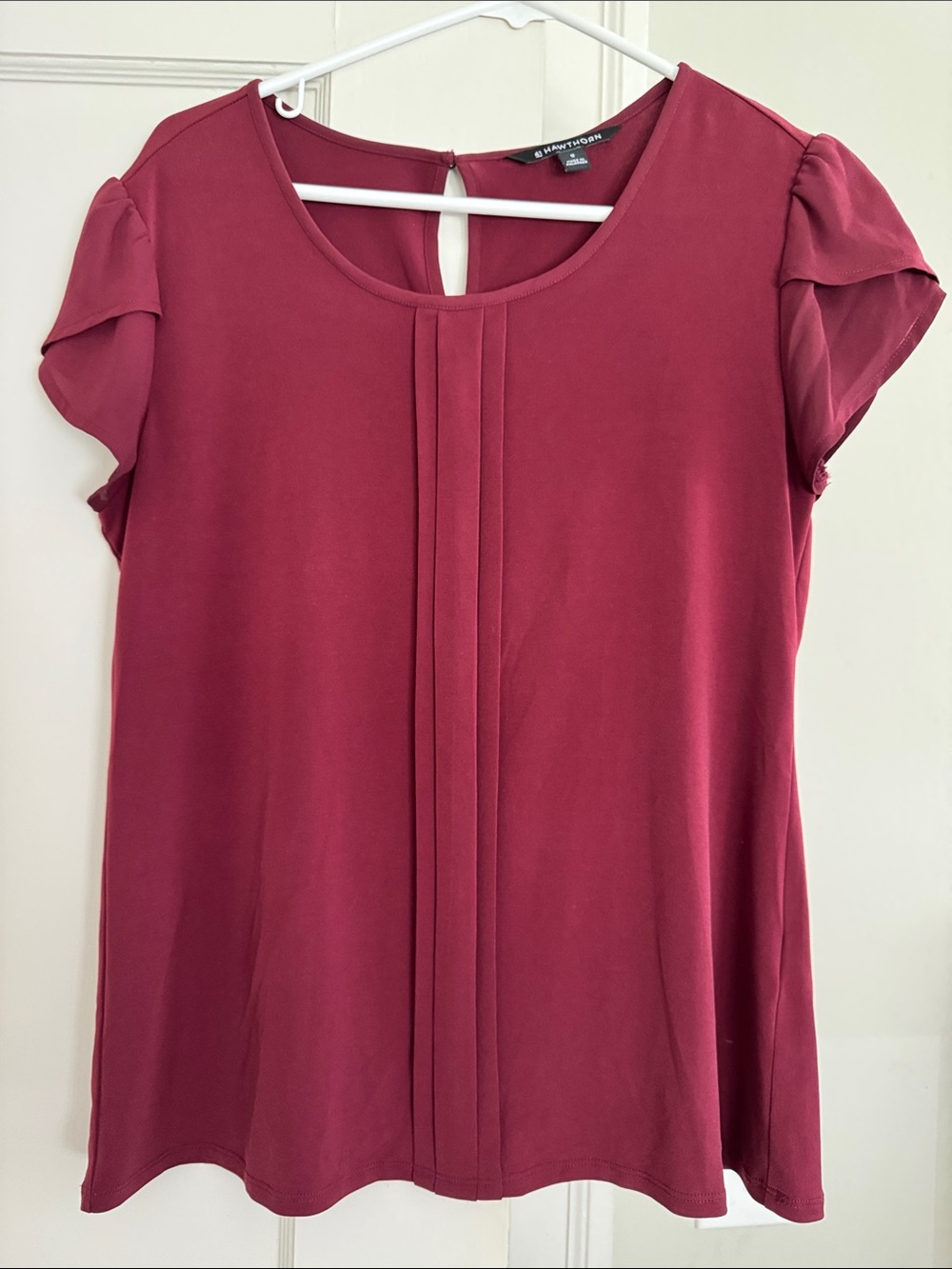 41 Hawthorn Burgundy Office Blouse with Tulip Sleeves Womens M